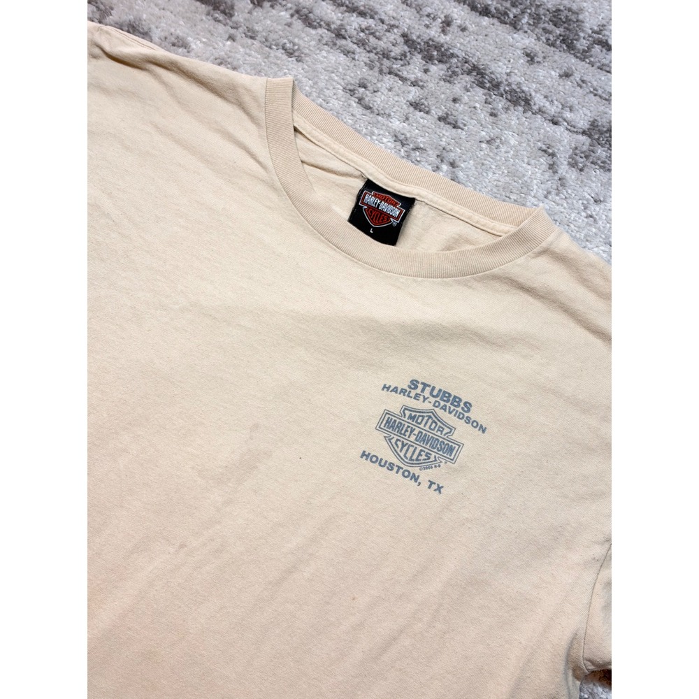 Harley Davidson T-Shirt Mens L Beige Stubbs Houston TX Graphic Biker Tee 2006